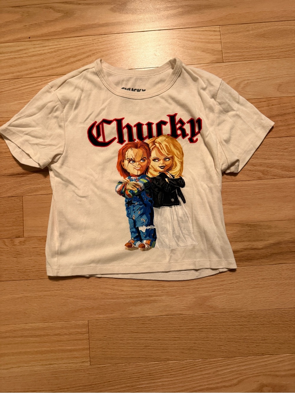 Chucky Graphic Women’s White Cropped T-Shirt